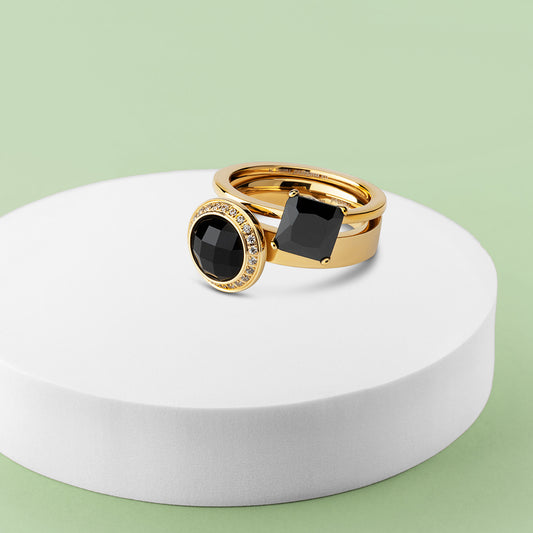 Melano Twisted Black Glitter Ring Set