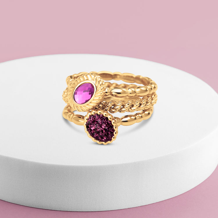 Melano Twisted & Friends Purple Peony Ring Set