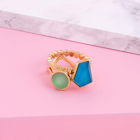 Melano Twisted & Vivid Frosted Into The Blue Ringen Set Goudkleurig - melanojewelry